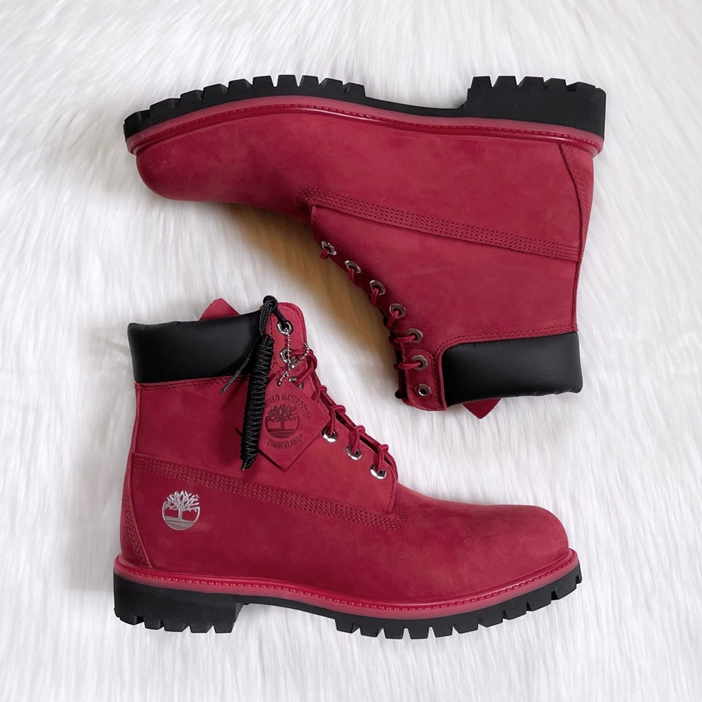 Timberland Men’s Premium 6 Inch Waterproof Dark Red Boots - Picture 7 of 8